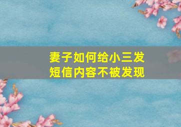 妻子如何给小三发短信内容不被发现