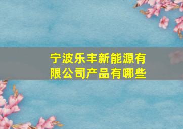 宁波乐丰新能源有限公司产品有哪些