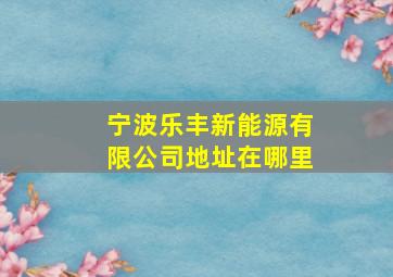 宁波乐丰新能源有限公司地址在哪里