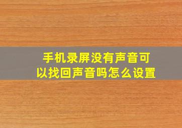 手机录屏没有声音可以找回声音吗怎么设置