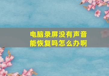 电脑录屏没有声音能恢复吗怎么办啊