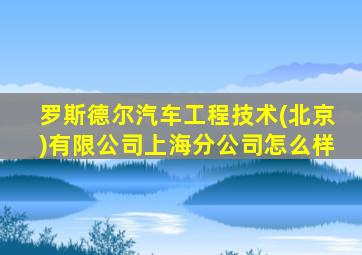 罗斯德尔汽车工程技术(北京)有限公司上海分公司怎么样